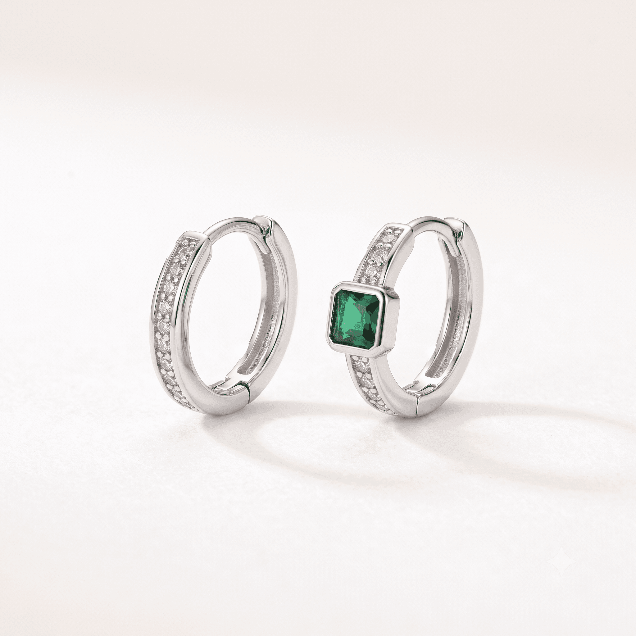 Emerald Stone Pavé Hoop Earrings — product