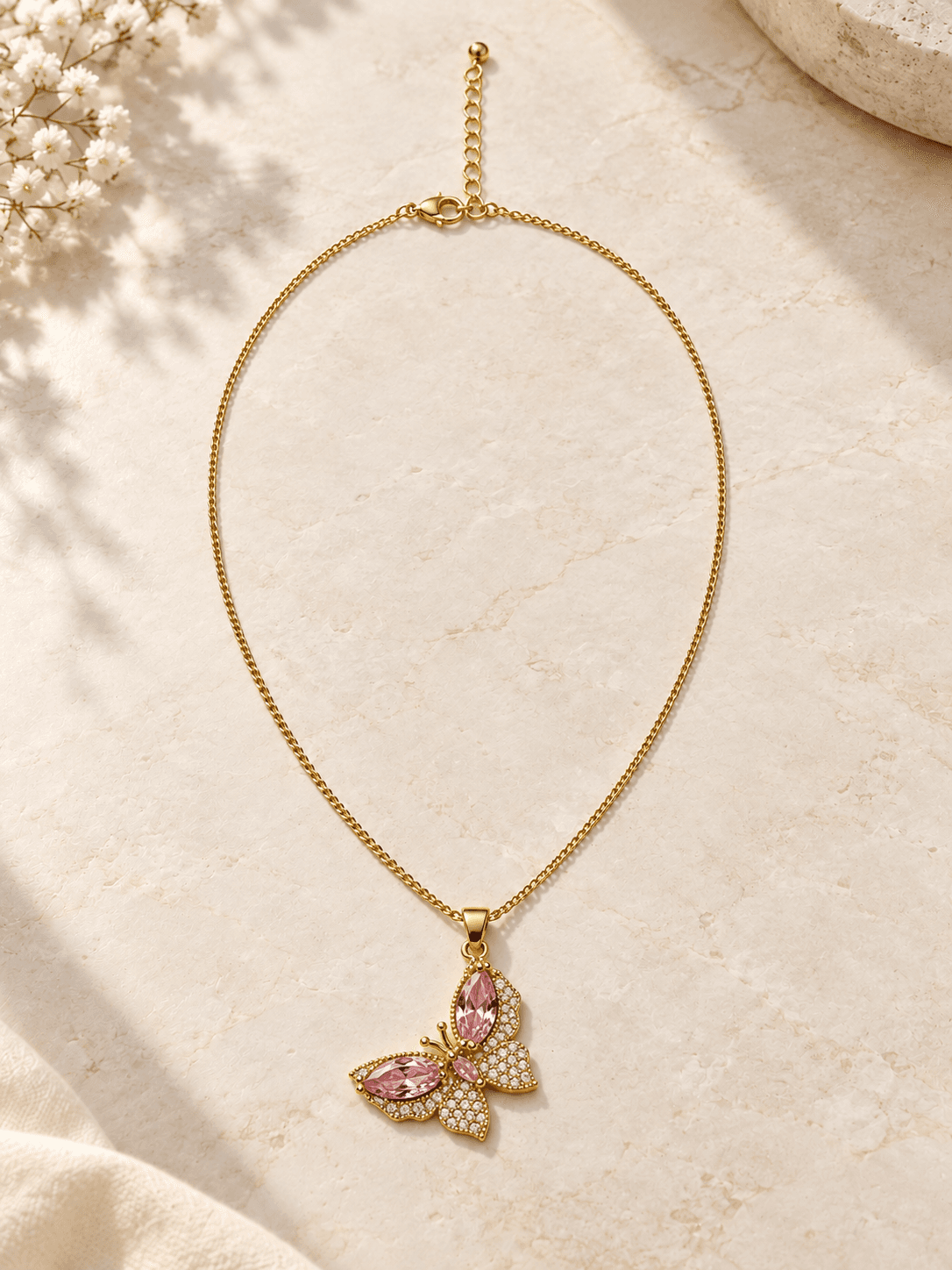 Pink Butterfly Pave Necklace — hero