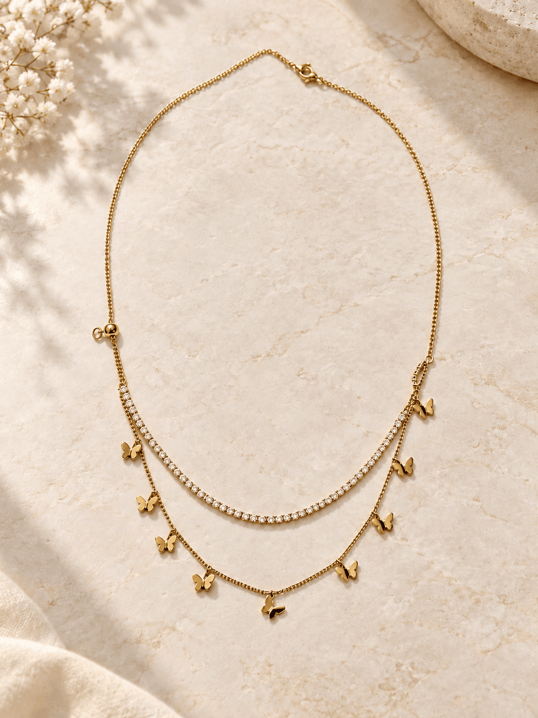 Gold Butterfly Tennis Layered Necklace — hero