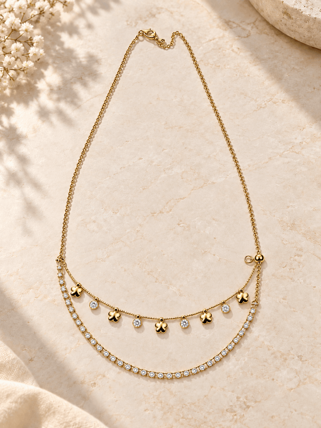 Gold Clover Tennis Layered Necklace — hero